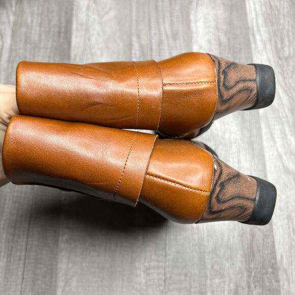 Sanita Maddox Fold Over Wedge Leather Booties Ankle Boot Faux Wood 38 US 7.5-8 - Picture 7 of 10